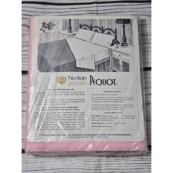 Vintage Pequot Double Flat Sheet 81 x 104 No Iron Percale Solid Pink Sheet - Picture 3 of 5